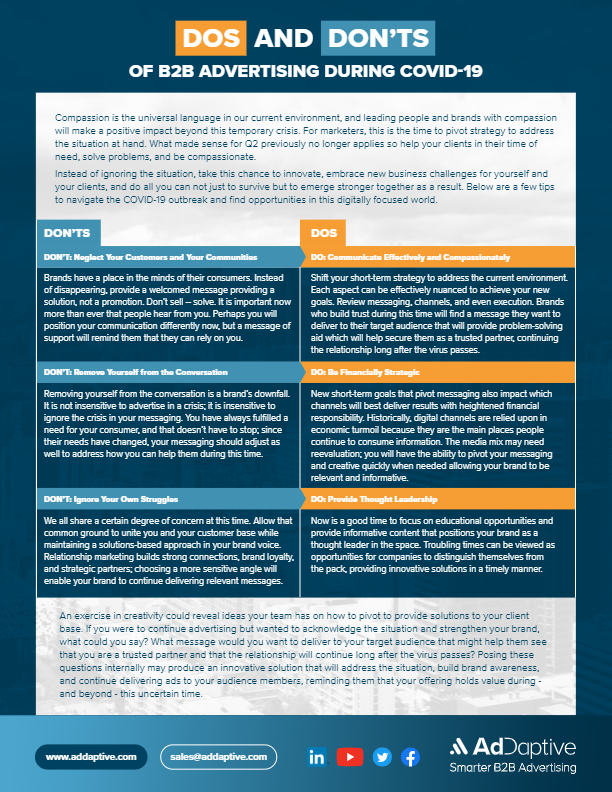 AdDaptive Dos and Donts of B2B Advertising During COVID 19 one sheet thumbnail